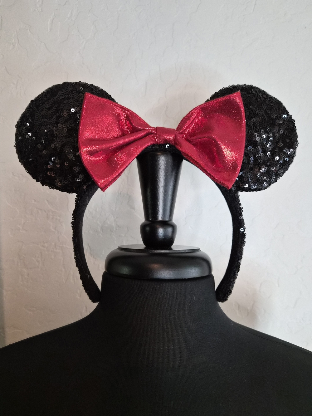 Minnie Mouse Sequin Ears Headband w/ Big SHINY Red Bow